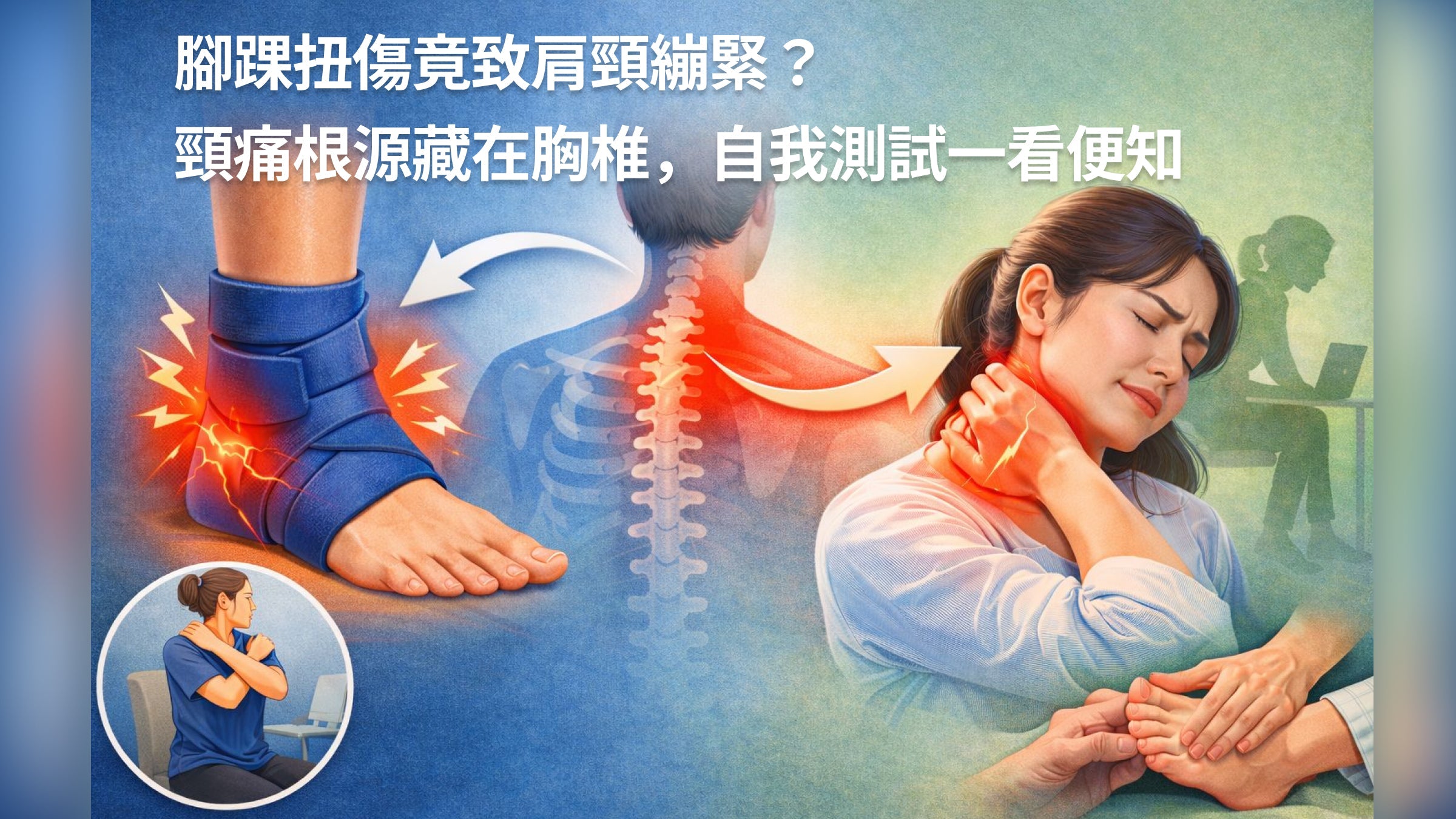 腳踝扭傷竟致肩頸繃緊？頸痛根源藏在胸椎，自我測試一看便知