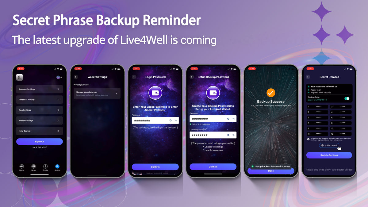 Secret Phrase Backup Reminder & Backup Password Set Up Tutorial – LIVE4WELL